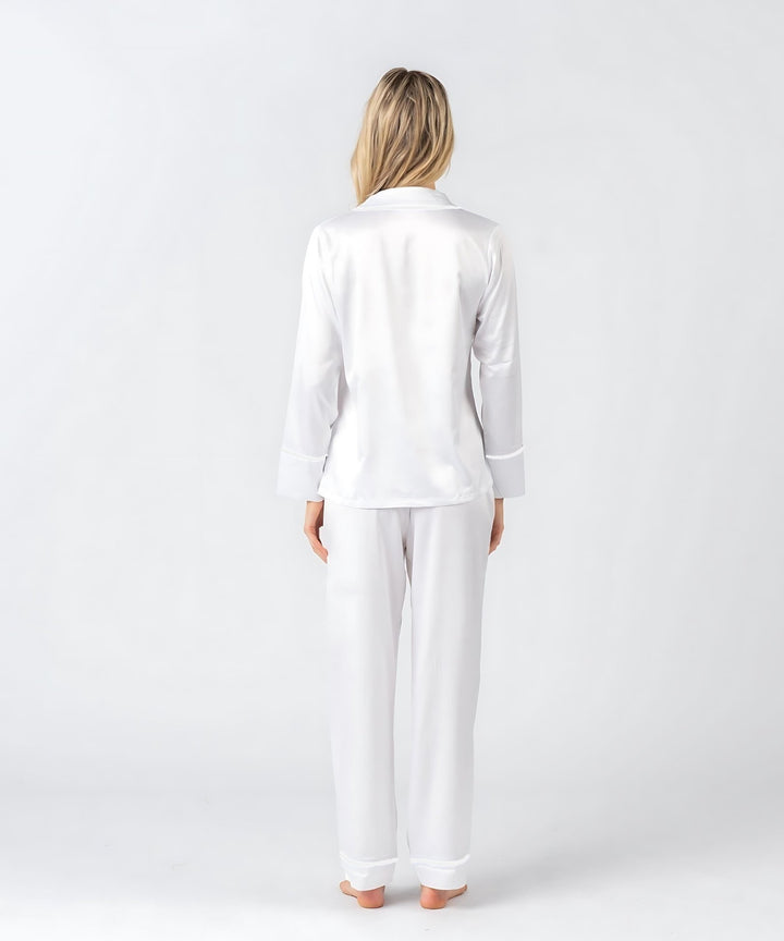 Satin Personalised Pyjama Winter Set - Long Sleeve & Long Pants White/White