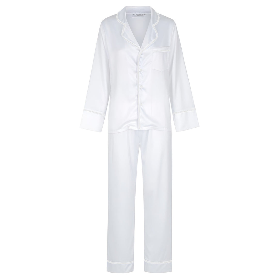Satin Personalised Pyjama Winter Set - Long Sleeve & Long Pants White/White