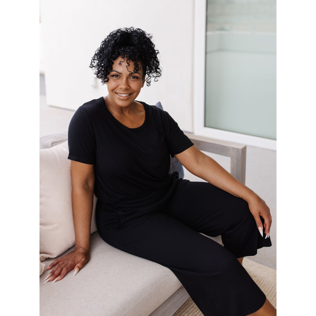 Women's Rib-Knit Bamboo Lounge T-Shirt - Black