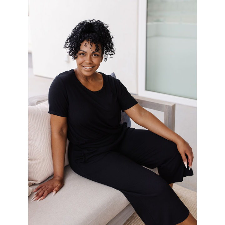 Women's Rib-Knit Bamboo Lounge T-Shirt - Black