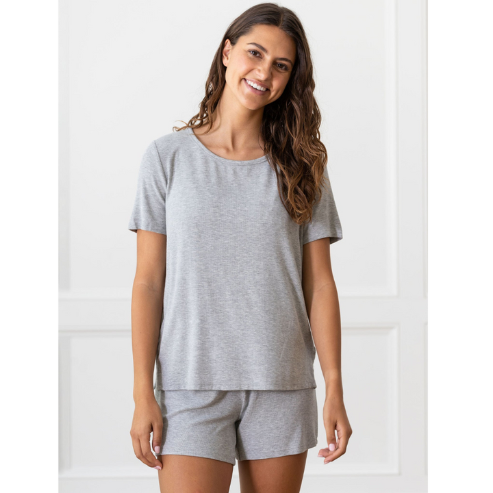 Women's Rib-Knit Bamboo Lounge T-Shirt - Grey