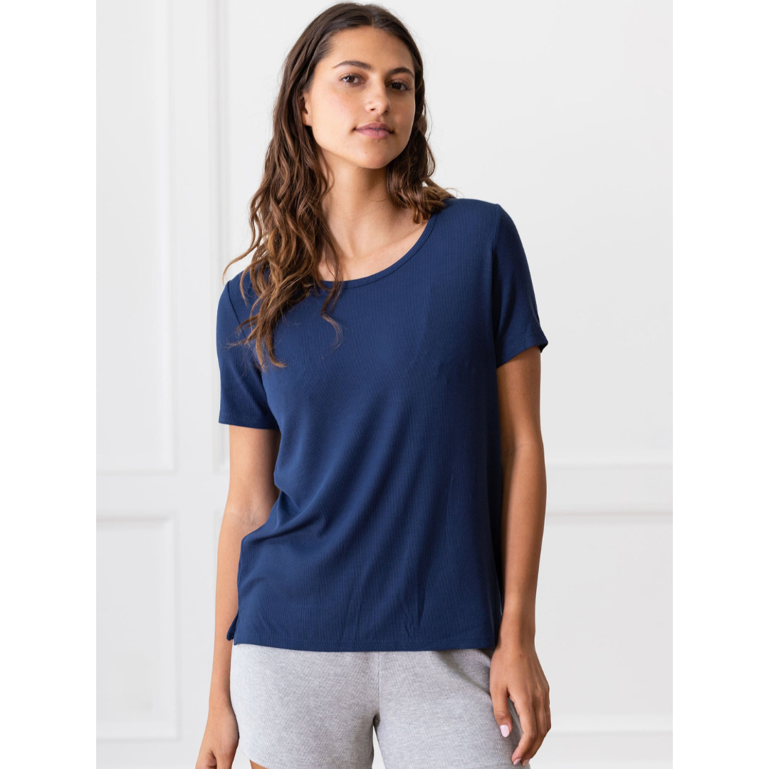 Women's Rib-Knit Bamboo Lounge T-Shirt - Navy