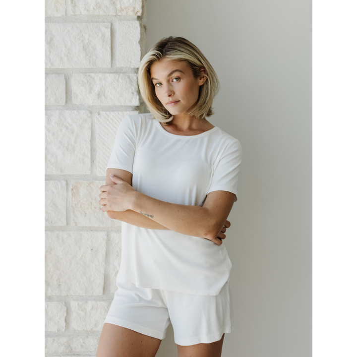 Women's Rib-Knit Bamboo Lounge T-Shirt - White