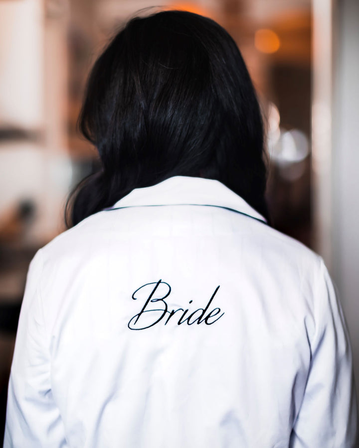 Satin Signature Personalised Robe - White/Navy