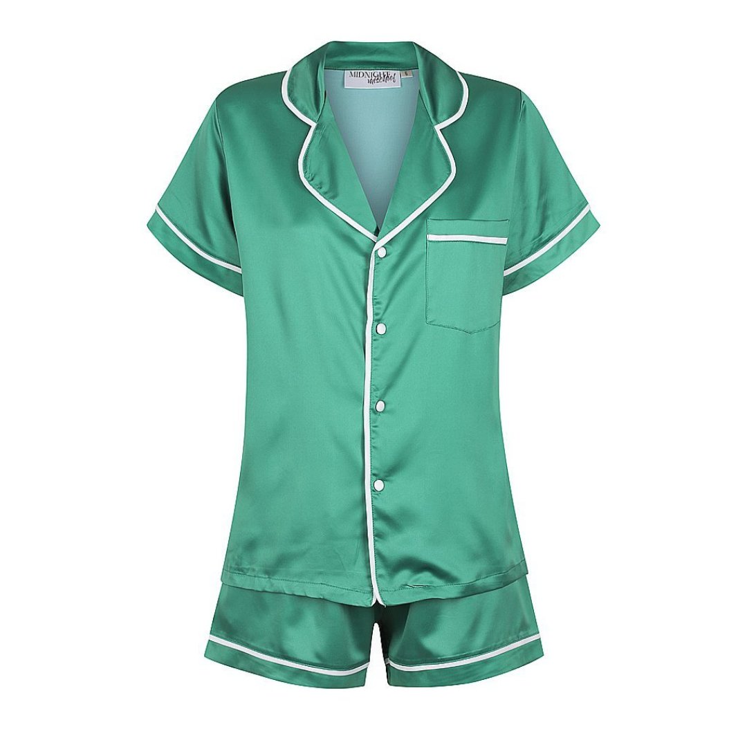 Kids Satin Personalised Pyjama Set - Emerald Green