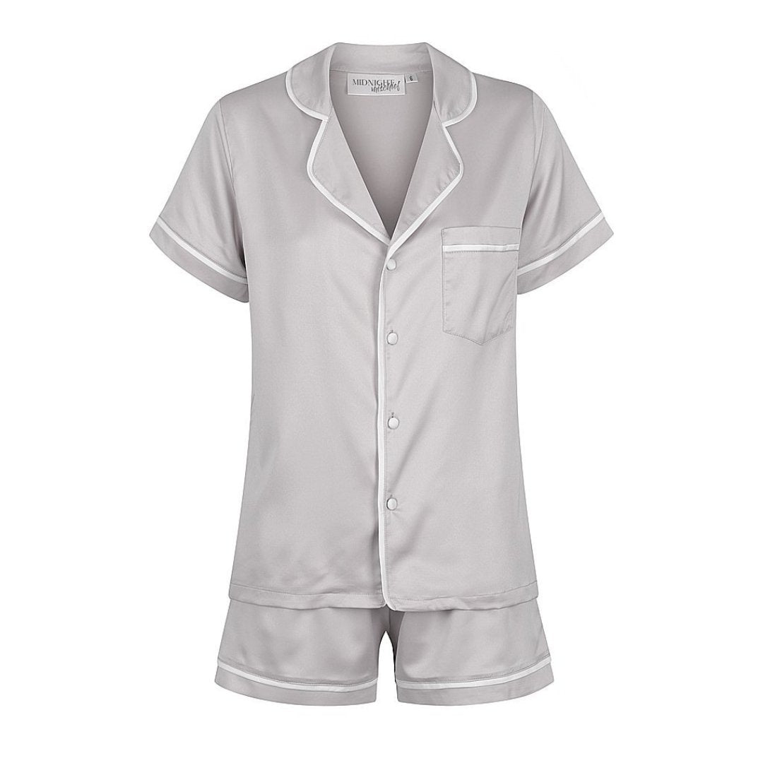 Kids Satin Personalised Pyjama Set - Grey/White