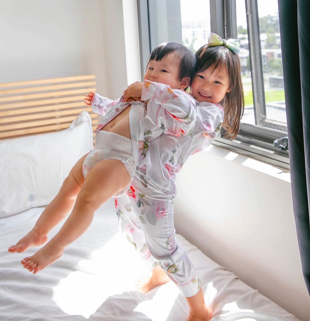 Kids Satin Personalised Pyjama Set - Long Sleeve with Long Pants Floral Print