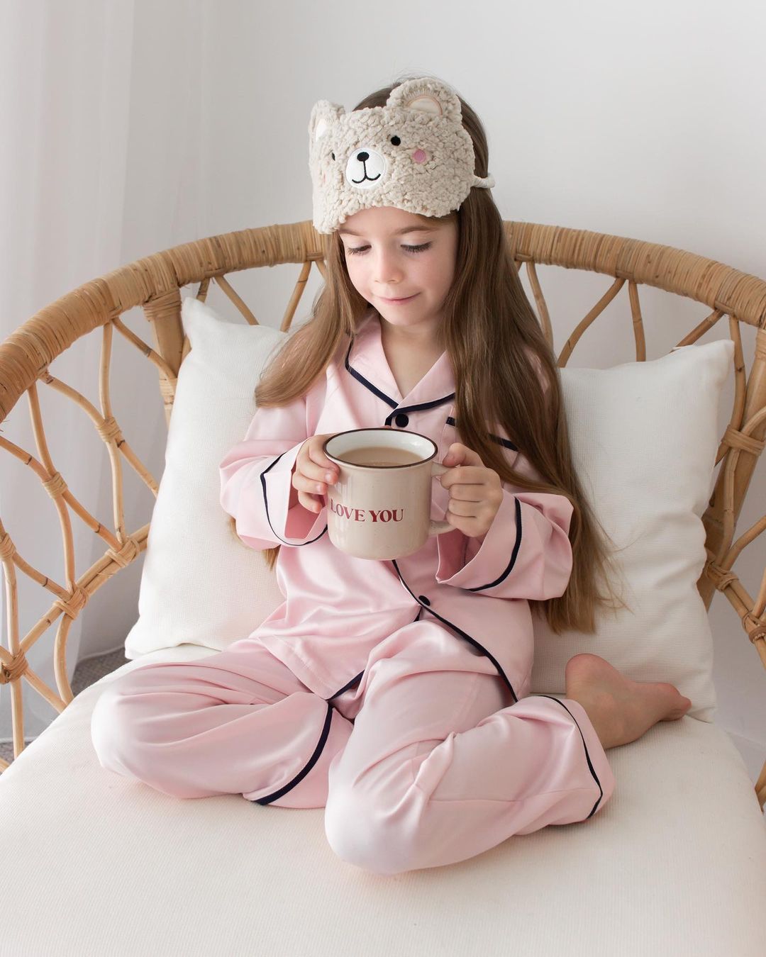 Kids Satin Personalised Pyjama Set - Long Sleeve with Long Pants Pink/Navy