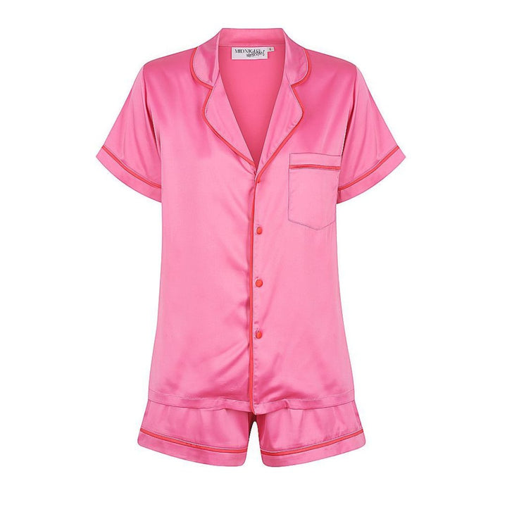 Kids Satin Personalised Pyjama Set - Short Sleeve Hot Pink/Red