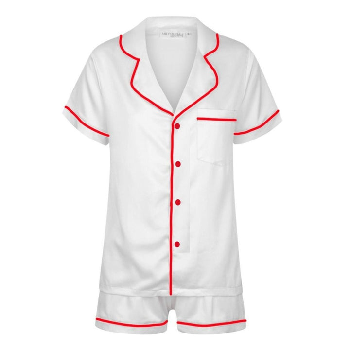 Kids Satin Personalised Pyjama Set - Short Sleeve White/Red