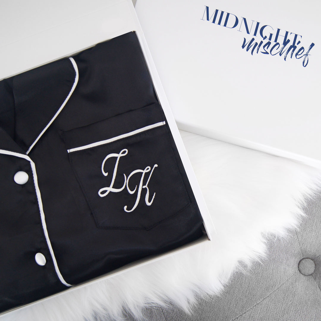 FAULTY // Luxe Personalised Pyjama Set - Long Sleeve Black/White***
