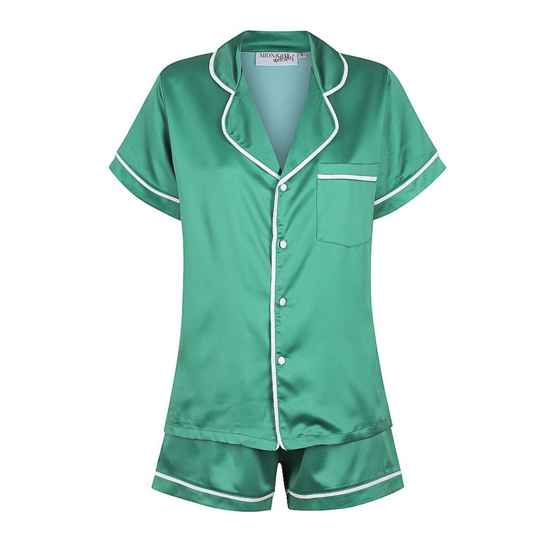 Kids Satin Personalised Pyjama Set - Emerald Green – Midnight Mischief  Sleepwear