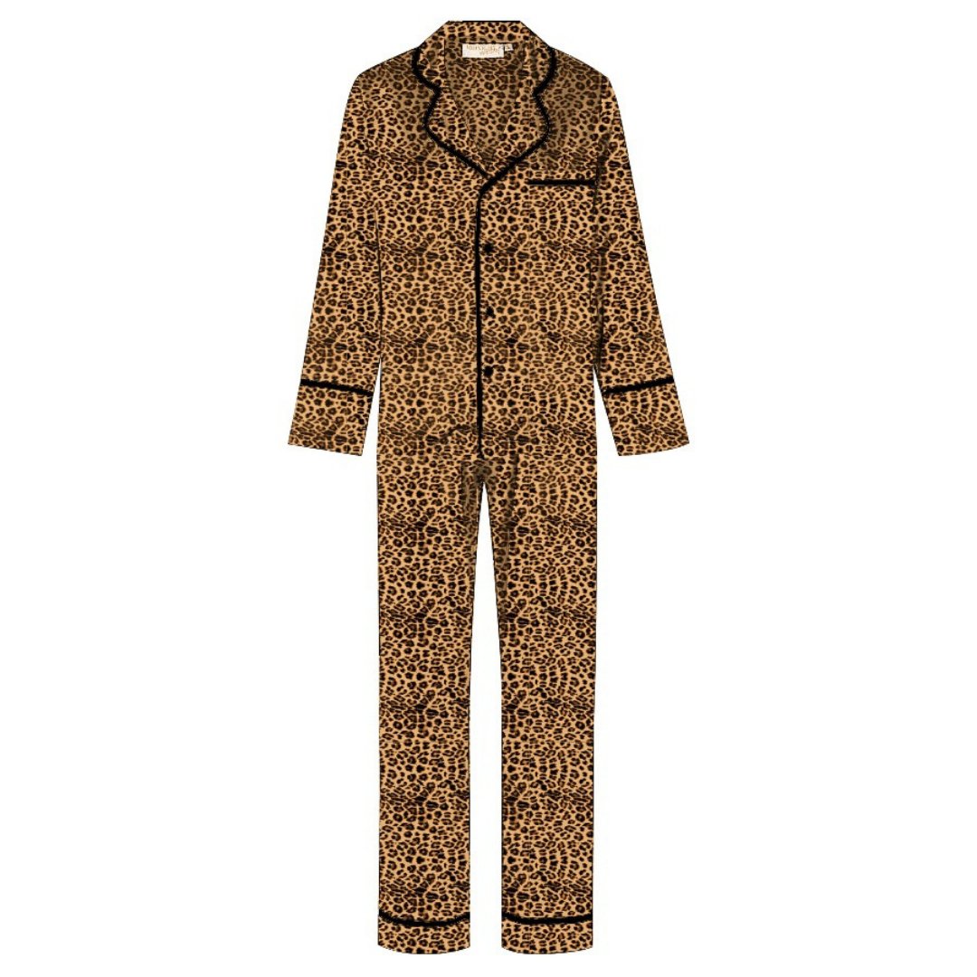 Limited Edition Satin Personalised Pyjama Winter Set - Leopard Print