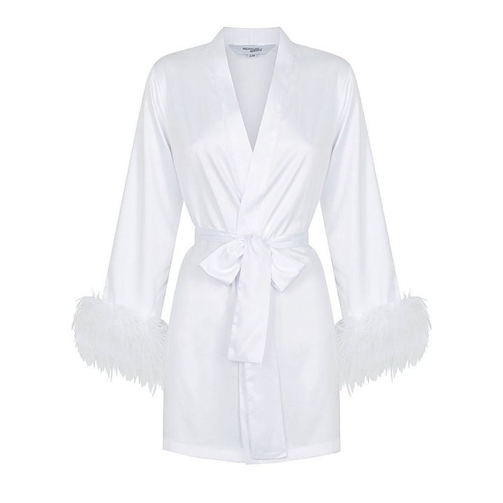 White Satin Feather Short Robe
