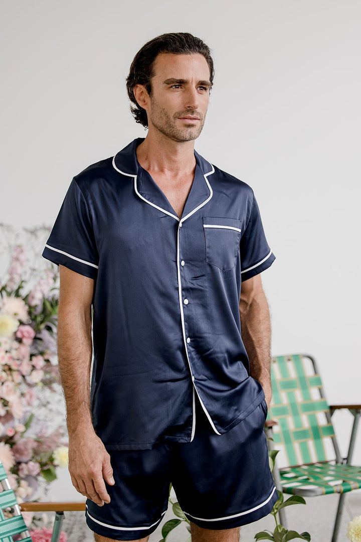 Luxe Personalised Men's Navy Satin Shorts