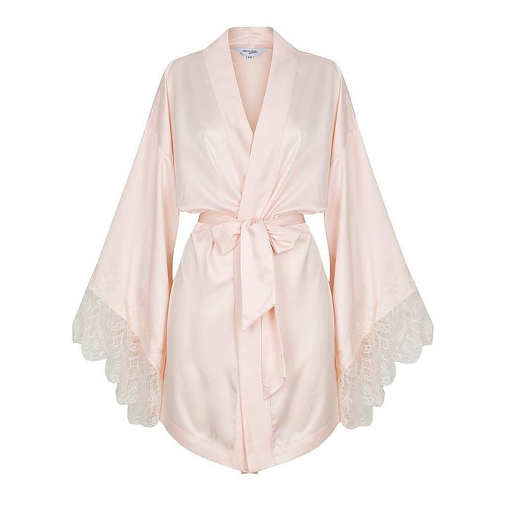 Satin Personalised Pink Lace Short Robe - Pink Lace Details
