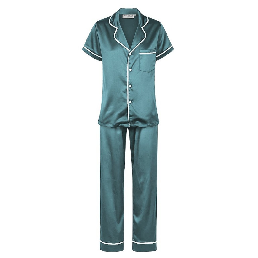 Luxe Personalised Pyjama Set - Short Sleeve & Long Pants Teal/White