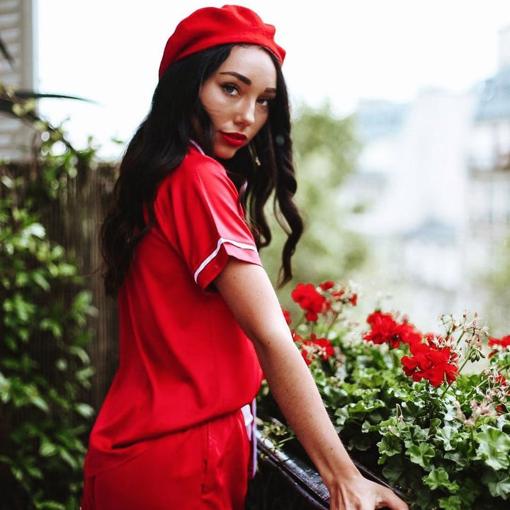 Satin Personalised Pyjama Set - Short Sleeve Red/White