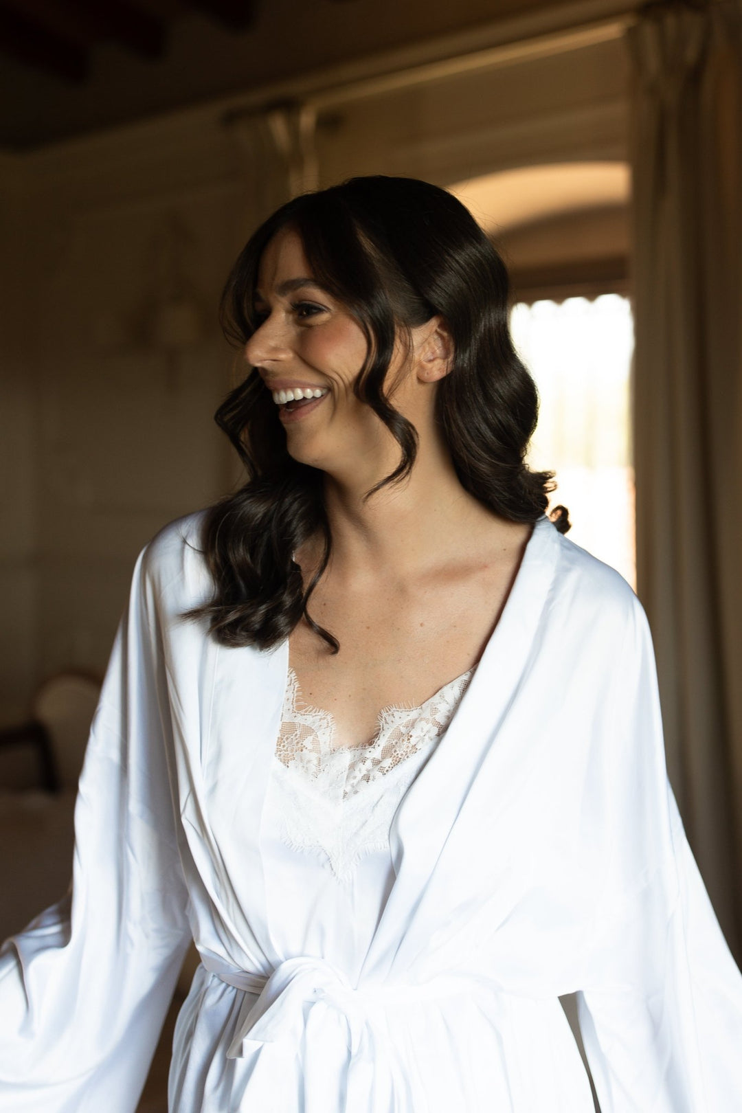 Satin Personalised White Lace Long Robe - White Lace Details