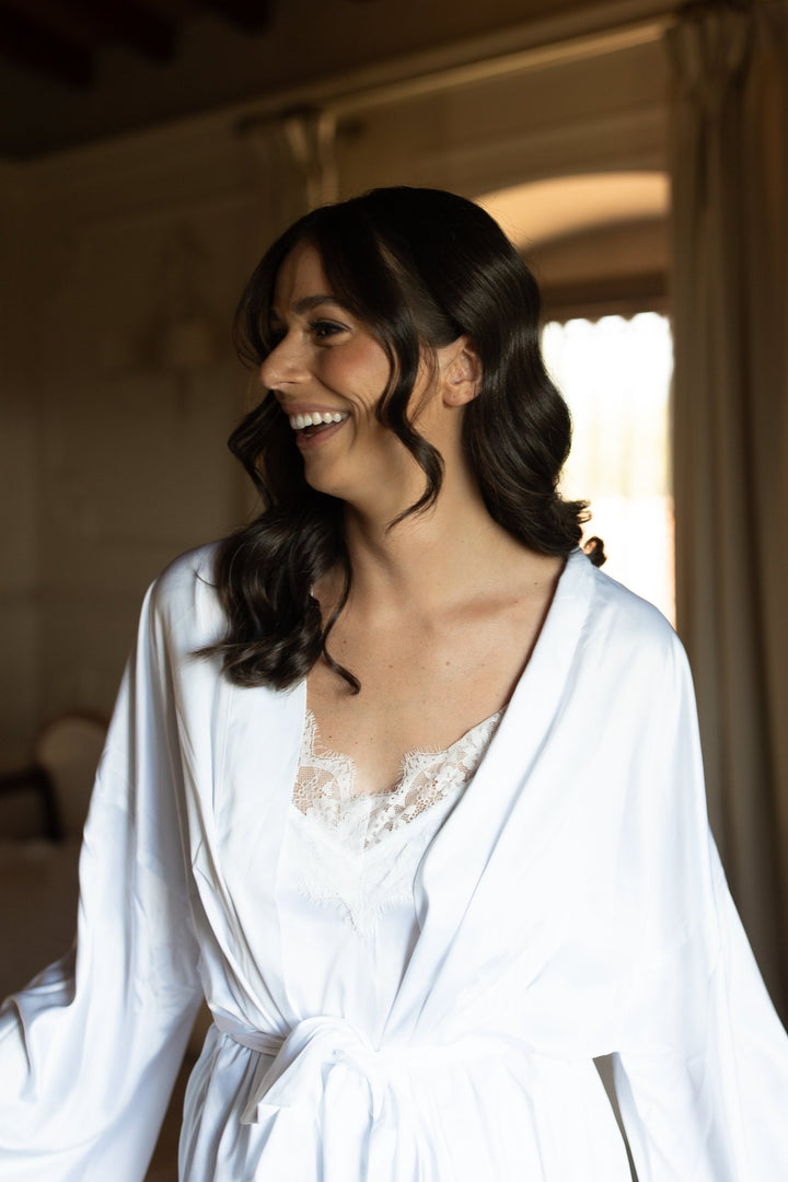 Satin Personalised White Lace Long Robe - White Lace Details