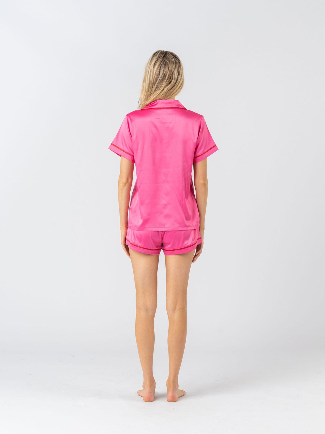 Satin Personalised Pyjama Set - Short Sleeve Hot Pink/Red