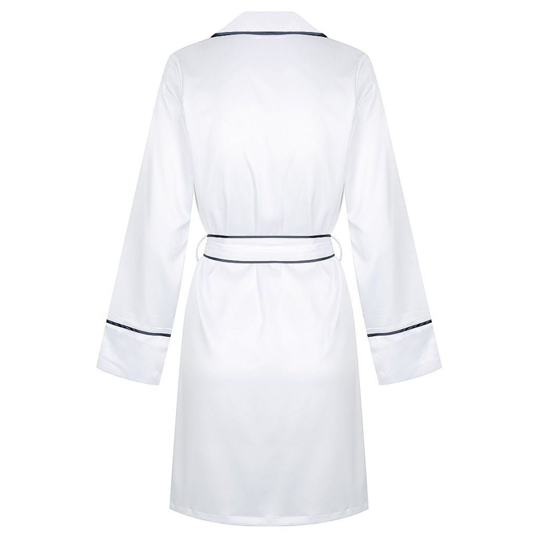 Satin Signature Personalised Robe - White/Navy
