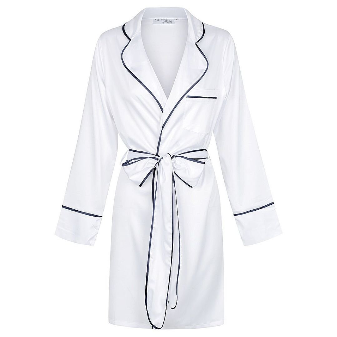 Satin Signature Personalised Robe - White/Navy