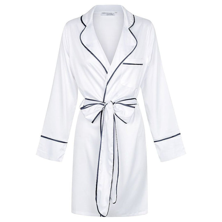 Satin Signature Personalised Robe - White/Navy