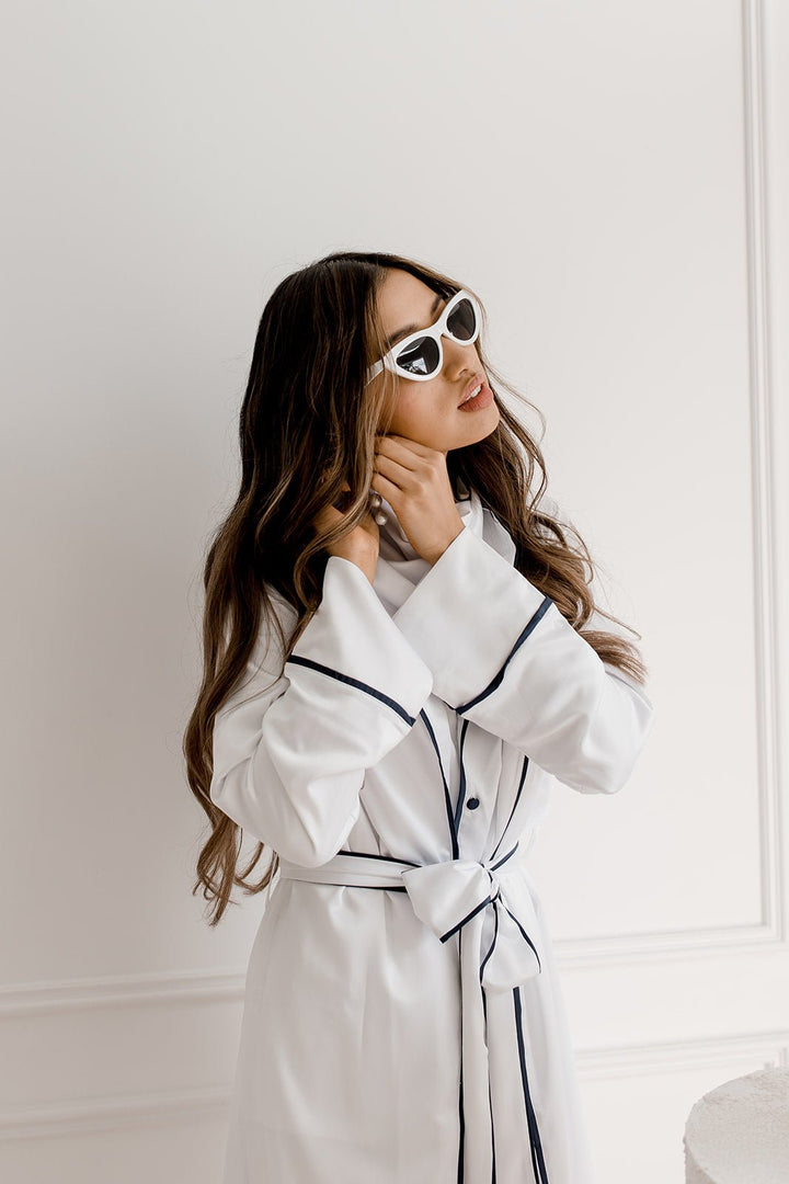 Satin Signature Personalised Robe - White/Navy