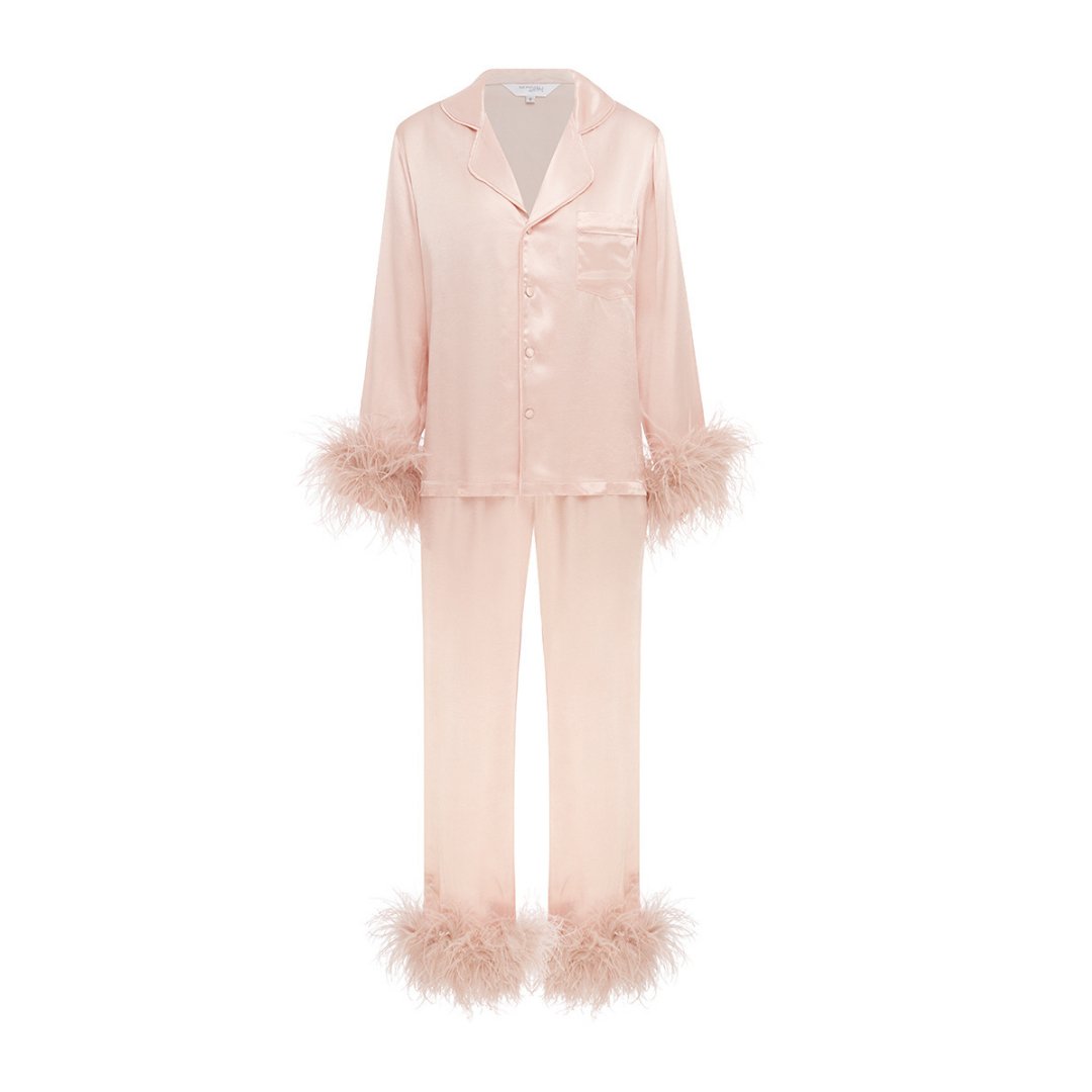 Pink Feather Pyjama Winter Set – Midnight Mischief Sleepwear