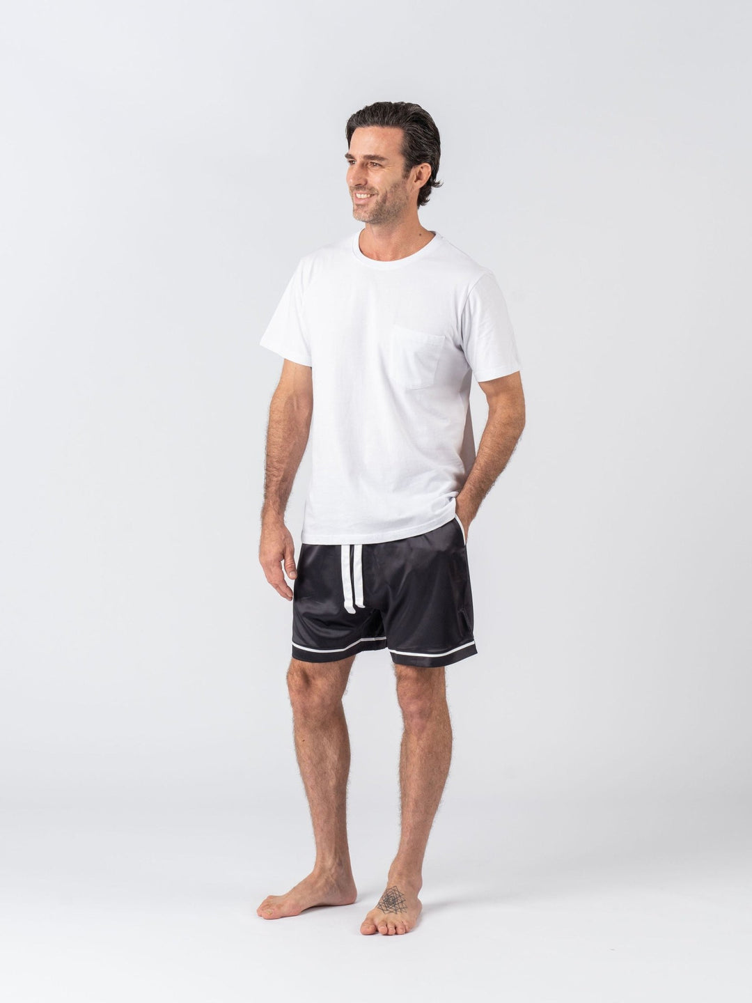 Men's Satin Personalised Pyjama Set - Cotton Shirt with Black Shorts