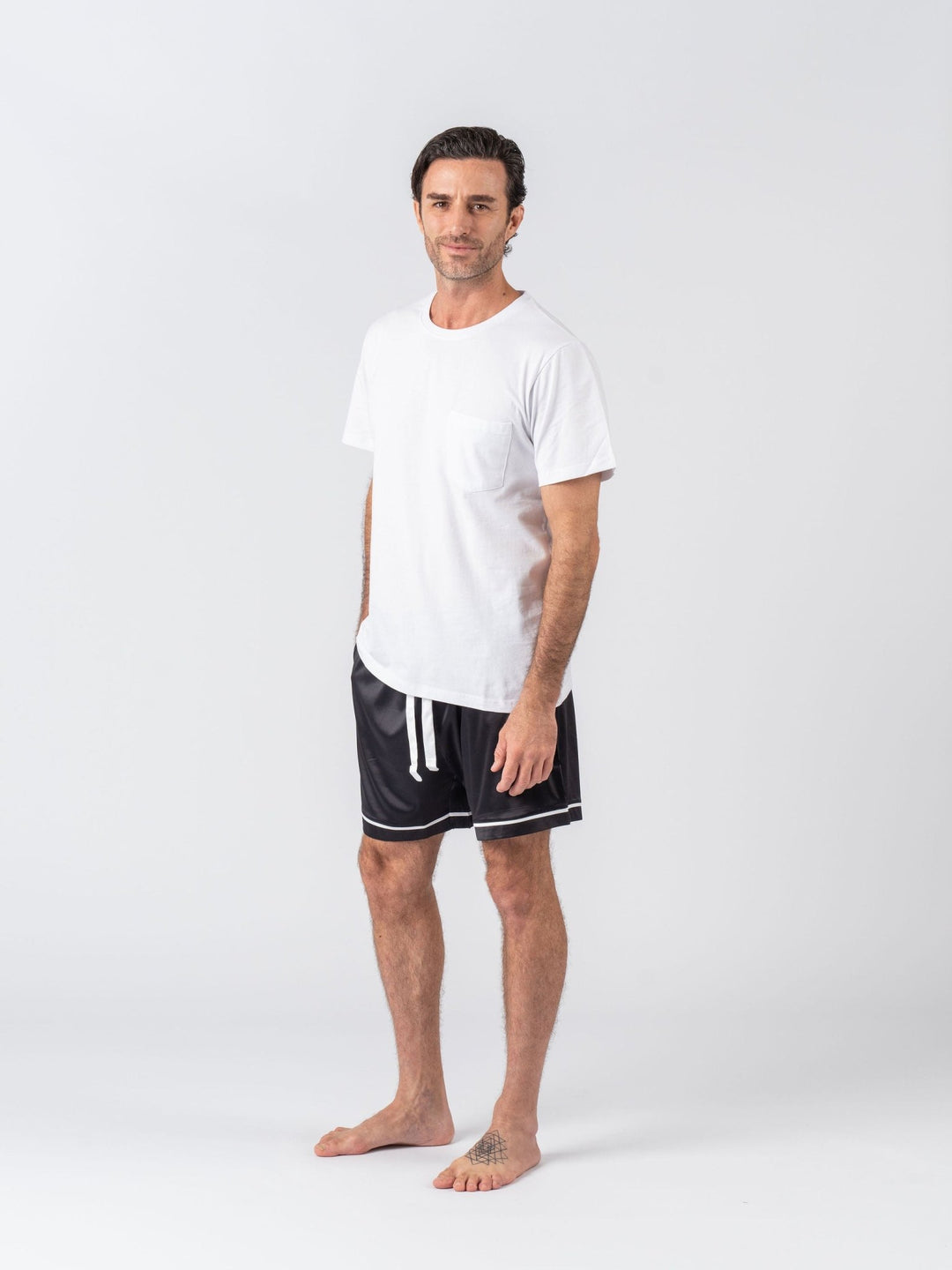Men's Satin Personalised Pyjama Set - Cotton Shirt with Black Shorts