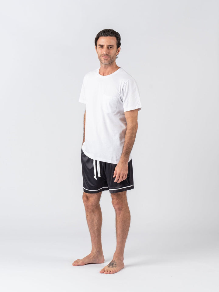 Men's Satin Personalised Pyjama Set - Cotton Shirt with Black Shorts