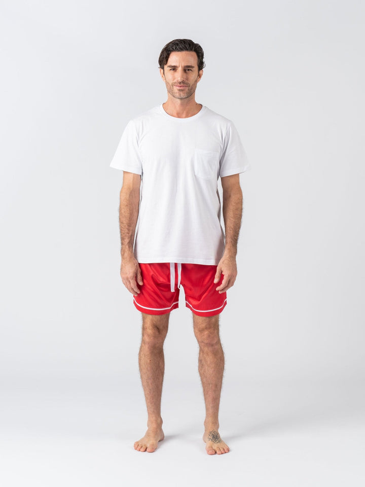 Men's Satin Personalised Pyjama Set - Cotton Shirt with Red Shorts