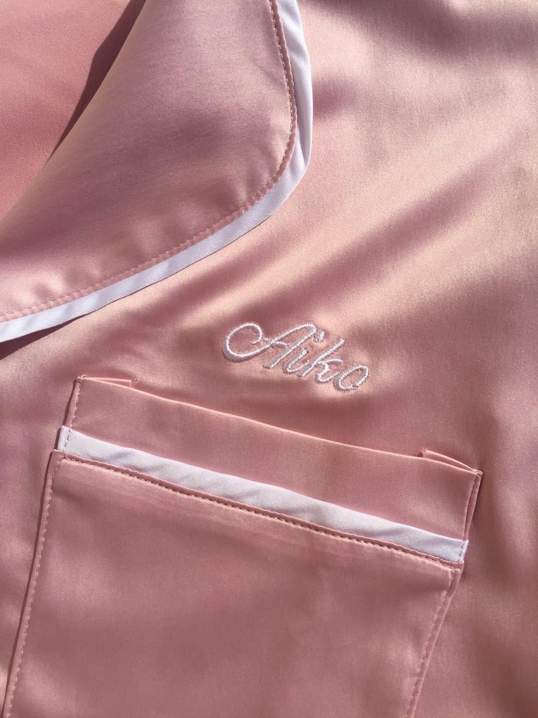 Satin Personalised Pyjama Set - Short Sleeve Dusty Pink/White