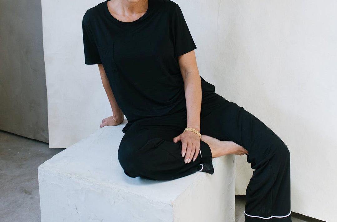 Women's Rib-Knit Bamboo Lounge T-Shirt - Black