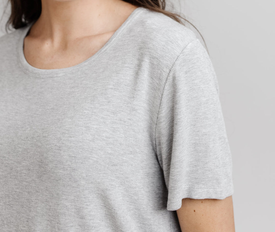 Women's Rib-Knit Bamboo Lounge T-Shirt - Grey
