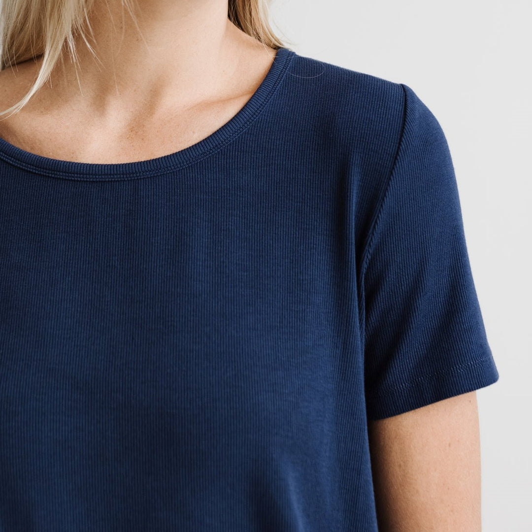 Women's Rib-Knit Bamboo Lounge T-Shirt - Navy