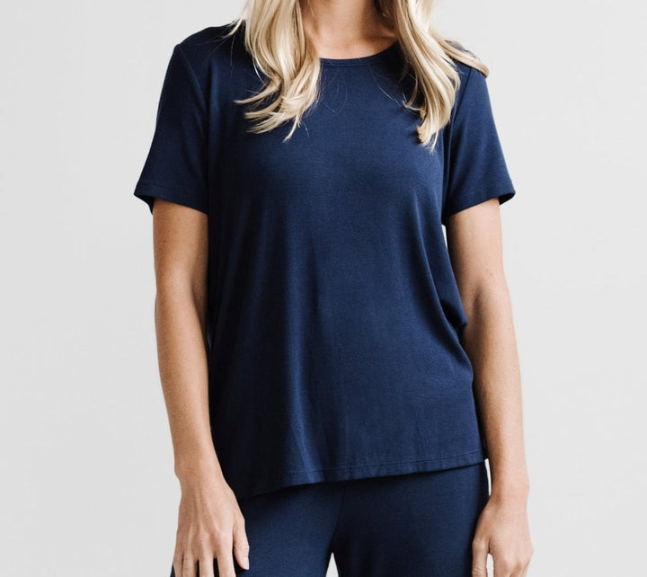 Women's Rib-Knit Bamboo Lounge T-Shirt - Navy