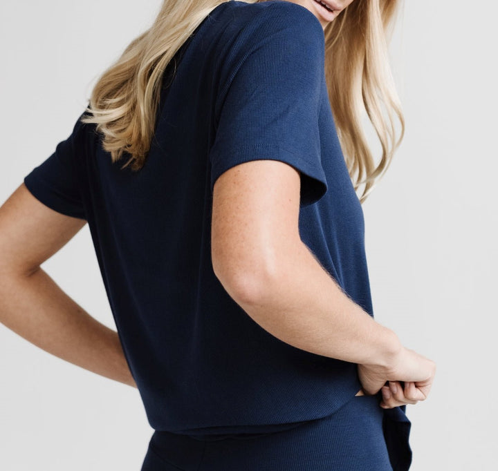 Women's Rib-Knit Bamboo Lounge T-Shirt - Navy