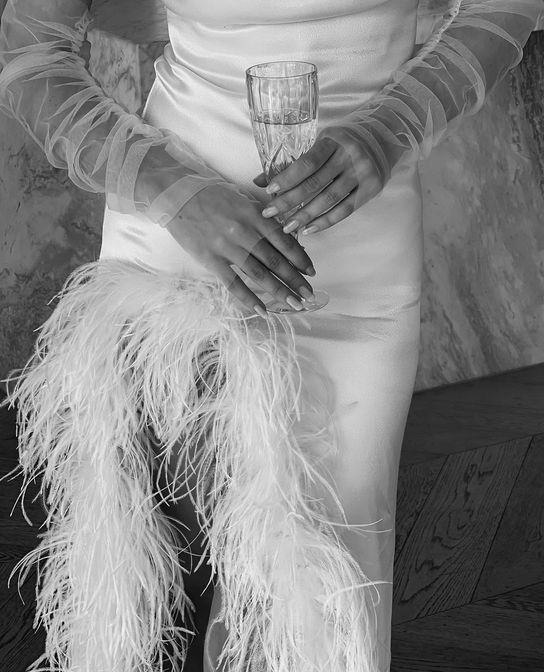 Celeste Feathered Maxi Dress – Ivory