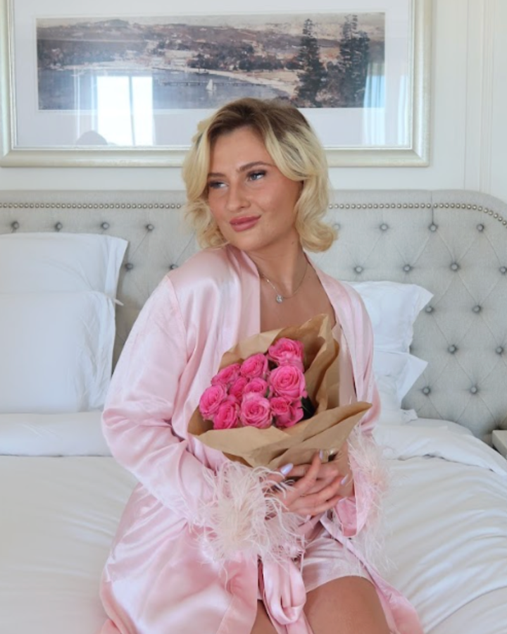 Blush Pink Satin Feather Short Robe