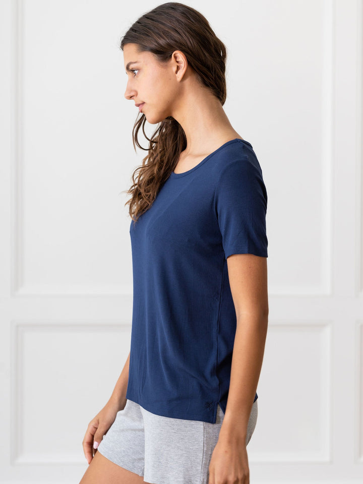 Women's Rib-Knit Bamboo Lounge T-Shirt - Navy