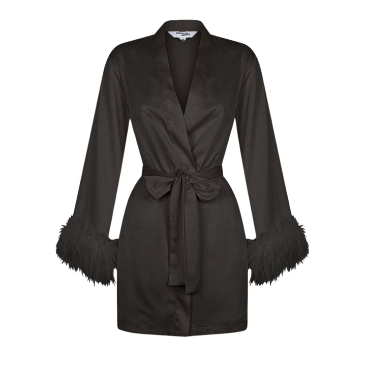 Black Satin Feather Short Robe