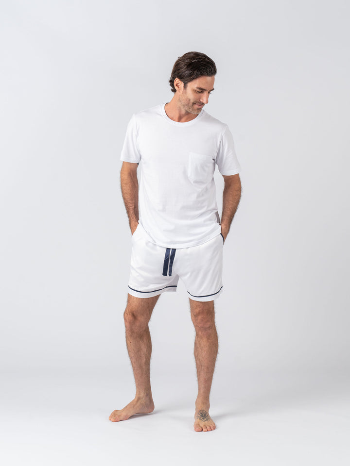 Men's Satin Personalised Pyjama Set - Cotton Shirt with White Shorts