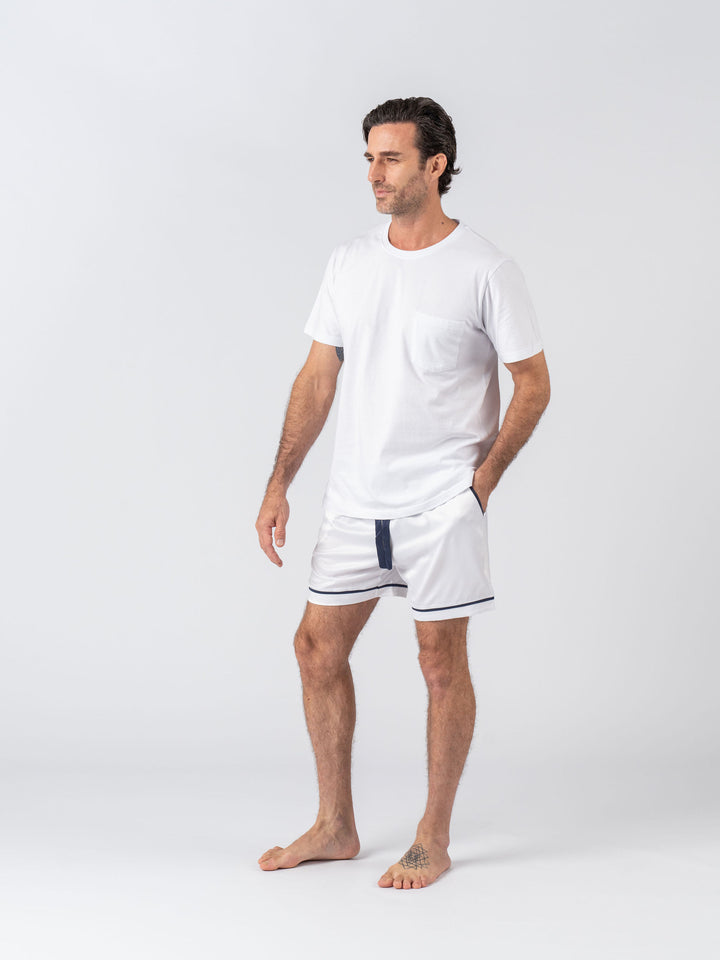 Men's Satin Personalised Pyjama Set - Cotton Shirt with White Shorts