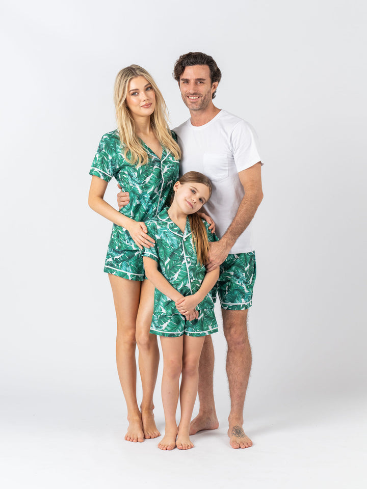 Men's Satin Personalised Pyjama Set - Cotton Shirt with Hamptons Print Shorts