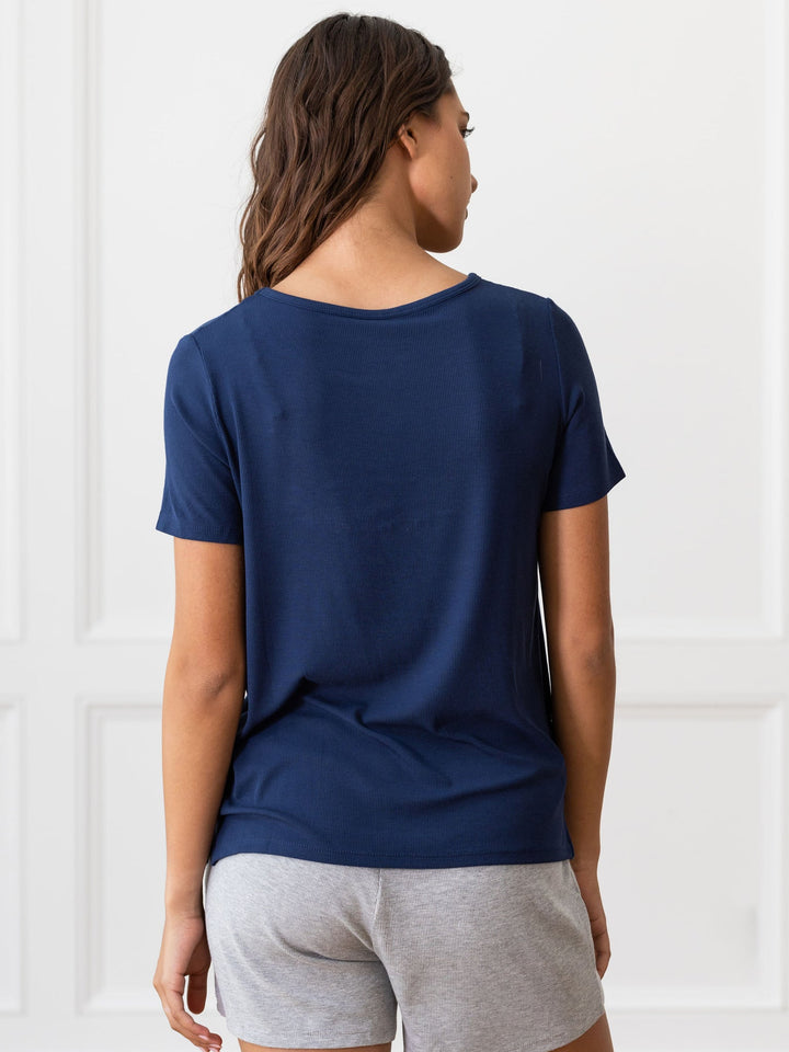 Women's Rib-Knit Bamboo Lounge T-Shirt - Navy