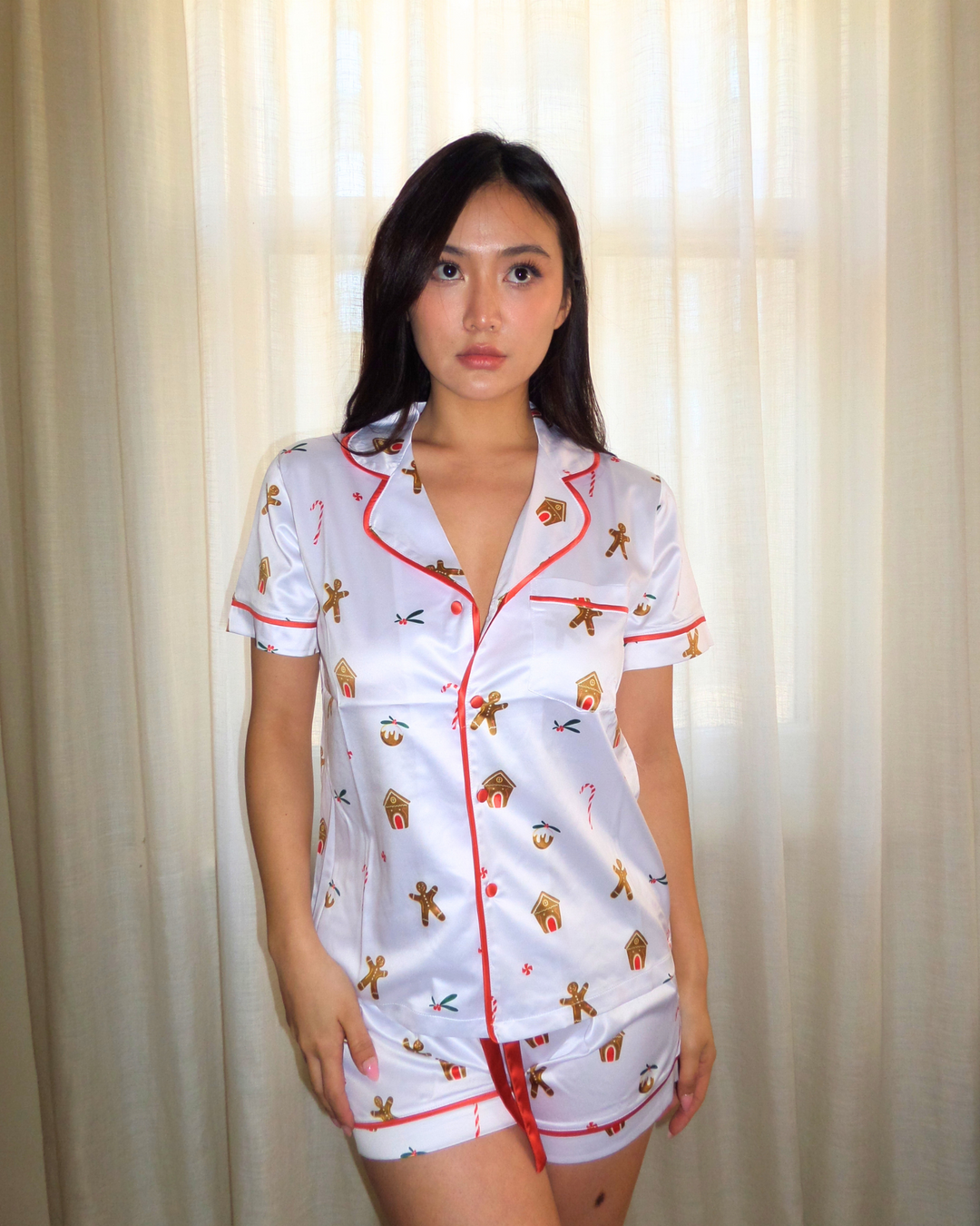 Pre-embroidered Exclusive Christmas Satin Personalised Pyjama Set - Gingerbread Print