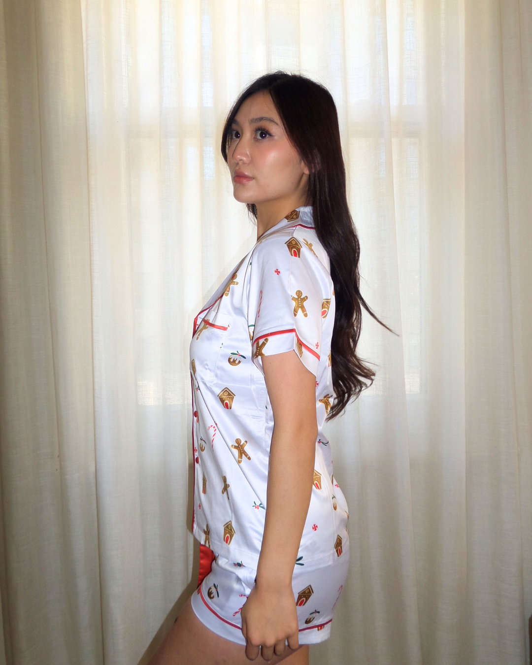 Pre-embroidered Exclusive Christmas Satin Personalised Pyjama Set - Gingerbread Print